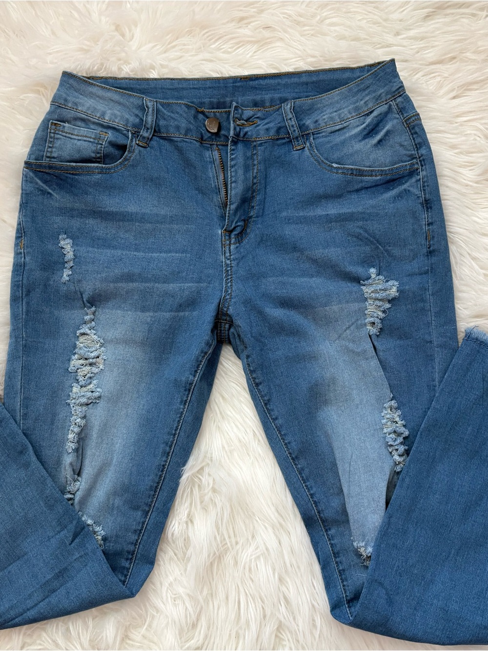 Women's Distressed Blue Denim Jeans